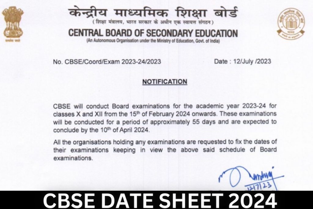 CBSE Date Sheet 2024 - Class 10th, 12th Exam Date, Time Table Download